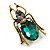 Striking Green/Grey Glass Stone Beetle/ Bug Brooch in Aged Gold Tone Metal - 55mm Tall - view 6