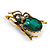 Striking Green/Grey Glass Stone Beetle/ Bug Brooch in Aged Gold Tone Metal - 55mm Tall - view 8