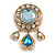 Victorian Inspired Clear/Light Blue Glass Stone Round Textured Charm Brooch in Aged Gold Tone - 65mm L - view 4