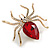 Clear/ Red Crystal Spider Brooch In Gold Tone - 50mm Across