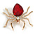 Clear/ Red Crystal Spider Brooch In Gold Tone - 50mm Across - view 8
