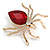 Clear/ Red Crystal Spider Brooch In Gold Tone - 50mm Across - view 5