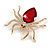 Clear/ Red Crystal Spider Brooch In Gold Tone - 50mm Across - view 6