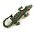 Teal/Pink Crystal Crocodile/ Alligator Brooch/Pendant in Aged Gold Tone Metal - 75mm Across - view 9