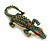 Teal/Pink Crystal Crocodile/ Alligator Brooch/Pendant in Aged Gold Tone Metal - 75mm Across - view 4