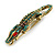 Teal/Pink Crystal Crocodile/ Alligator Brooch/Pendant in Aged Gold Tone Metal - 75mm Across - view 6