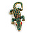 Teal/Pink Crystal Crocodile/ Alligator Brooch/Pendant in Aged Gold Tone Metal - 75mm Across - view 8