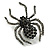 Vintage Inspired Black/Grey Crystal Spider Brooch In Silver Tone Metal - 50mm Tall - view 8