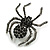 Vintage Inspired Black/Grey Crystal Spider Brooch In Silver Tone Metal - 50mm Tall - view 2