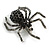 Vintage Inspired Black/Grey Crystal Spider Brooch In Silver Tone Metal - 50mm Tall - view 9