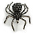 Vintage Inspired Black/Grey Crystal Spider Brooch In Silver Tone Metal - 50mm Tall - view 5