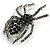 Vintage Inspired Black/Grey Crystal Spider Brooch In Silver Tone Metal - 50mm Tall - view 6