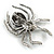 Vintage Inspired Black/Grey Crystal Spider Brooch In Silver Tone Metal - 50mm Tall - view 4