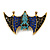 Blue/Black Crystal Bat Brooch/Pendant In Aged Gold Tone Metal - 60mm Across - view 6