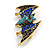 Blue/Black Crystal Bat Brooch/Pendant In Aged Gold Tone Metal - 60mm Across - view 7