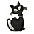 Black Enamel Cat Brooch in Silver Tone - 55mm Tall