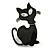 Black Enamel Cat Brooch in Silver Tone - 55mm Tall - view 2