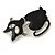 Black Enamel Cat Brooch in Silver Tone - 55mm Tall - view 5