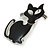 Black Enamel Cat Brooch in Silver Tone - 55mm Tall - view 6