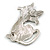 Black Enamel Cat Brooch in Silver Tone - 55mm Tall - view 4