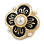 Black Enamel White Faux Pearl Flower Brooch/ Pendant in Gold Tone - 40mm Across - view 2