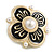 Black Enamel White Faux Pearl Flower Brooch/ Pendant in Gold Tone - 40mm Across - view 4
