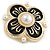 Black Enamel White Faux Pearl Flower Brooch/ Pendant in Gold Tone - 40mm Across - view 6
