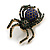 Vintage Inspired Blue/Green Crystal Spider Brooch In Gold Tone Metal - 50mm Tall - view 6