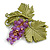 Exquisite Purple Acrylic Beaded Grapes with Enamel Leaves Brooch in Gold Tone - 60mm Across - view 2