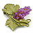 Exquisite Purple Acrylic Beaded Grapes with Enamel Leaves Brooch in Gold Tone - 60mm Across - view 5