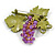 Exquisite Purple Acrylic Beaded Grapes with Enamel Leaves Brooch in Gold Tone - 60mm Across - view 6