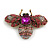 Vintage Inspired Large Statement Crystal Bee Brooch In Aged Gold Tone (Pink, Fuchsia Hues) - 60mm Across - view 8