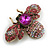 Vintage Inspired Large Statement Crystal Bee Brooch In Aged Gold Tone (Pink, Fuchsia Hues) - 60mm Across - view 9