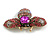 Vintage Inspired Large Statement Crystal Bee Brooch In Aged Gold Tone (Pink, Fuchsia Hues) - 60mm Across - view 5