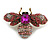 Vintage Inspired Large Statement Crystal Bee Brooch In Aged Gold Tone (Pink, Fuchsia Hues) - 60mm Across - view 6