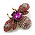 Vintage Inspired Large Statement Crystal Bee Brooch In Aged Gold Tone (Pink, Fuchsia Hues) - 60mm Across - view 7