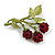 Sweet Purple Red Glass Beaded Berry With Green Enamel Leaves Brooch - 45mm Across - view 3