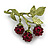 Sweet Purple Red Glass Beaded Berry With Green Enamel Leaves Brooch - 45mm Across - view 5