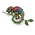 Vintage Inspired Multicoloured Crystal Chameleon Brooch/ Pendant in Aged Silver Tone Metal - 55mm Across - view 4