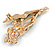 Lavender/White/Green Enamel Crystal Lilies Of The Valley Floral Brooch/Pendant in Gold Tone - 55mm Tall - view 4