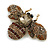 Vintage Inspired Large Statement Crystal Bee Brooch In Aged Gold Tone (Brown/Amber/Citrine Hues) - 60mm Across - view 9