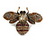 Vintage Inspired Large Statement Crystal Bee Brooch In Aged Gold Tone (Brown/Amber/Citrine Hues) - 60mm Across - view 4
