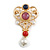 Victorian Inspired Acrylic, Faux Pearl Beaded Charm Royal Style Brooch In Matte Gold Tone - 75mm Long