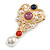 Victorian Inspired Acrylic, Faux Pearl Beaded Charm Royal Style Brooch In Matte Gold Tone - 75mm Long - view 2