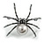 Faux Pearl Crystal Spider Brooch/Pendant in Gun Metal Finish (Grey/Black) - 50mm Across