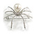 Faux Pearl Crystal Spider Brooch/Pendant in Silver Tone Metal (White/Clear) - 50mm - view 5