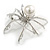 Faux Pearl Crystal Spider Brooch/Pendant in Silver Tone Metal (White/Clear) - 50mm - view 7