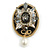 Victorian Style Grey/Clear Crystal and Acrylic Stone Charm Oval Brooch In Gold Tone/ 65mm L