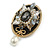 Victorian Style Grey/Clear Crystal and Acrylic Stone Charm Oval Brooch In Gold Tone/ 65mm L - view 4