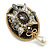 Victorian Style Grey/Clear Crystal and Acrylic Stone Charm Oval Brooch In Gold Tone/ 65mm L - view 2